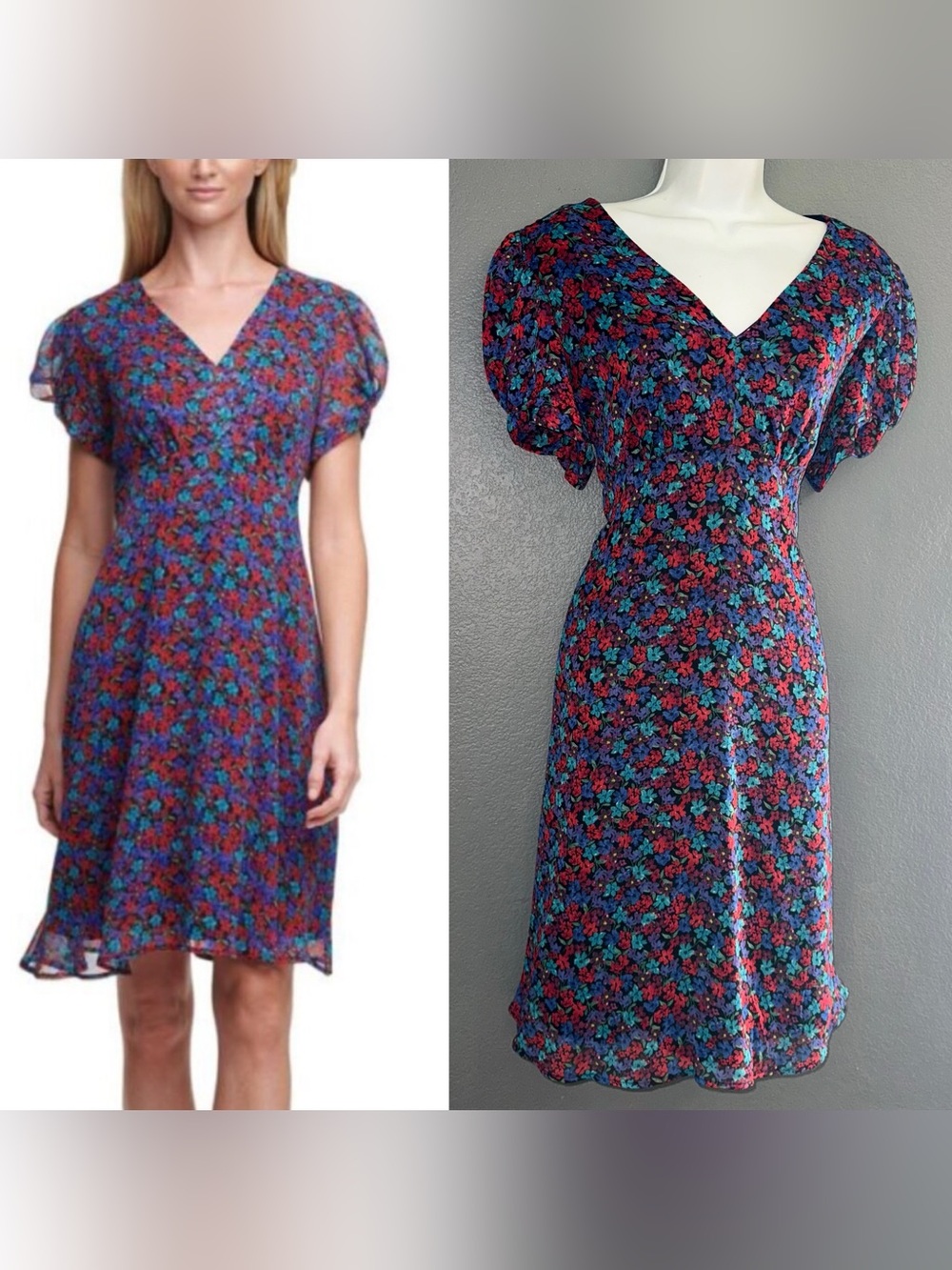 Calvin Klein New w $139 Tags Floral V-Neck Short Sleeve Sundress Dress Large 14